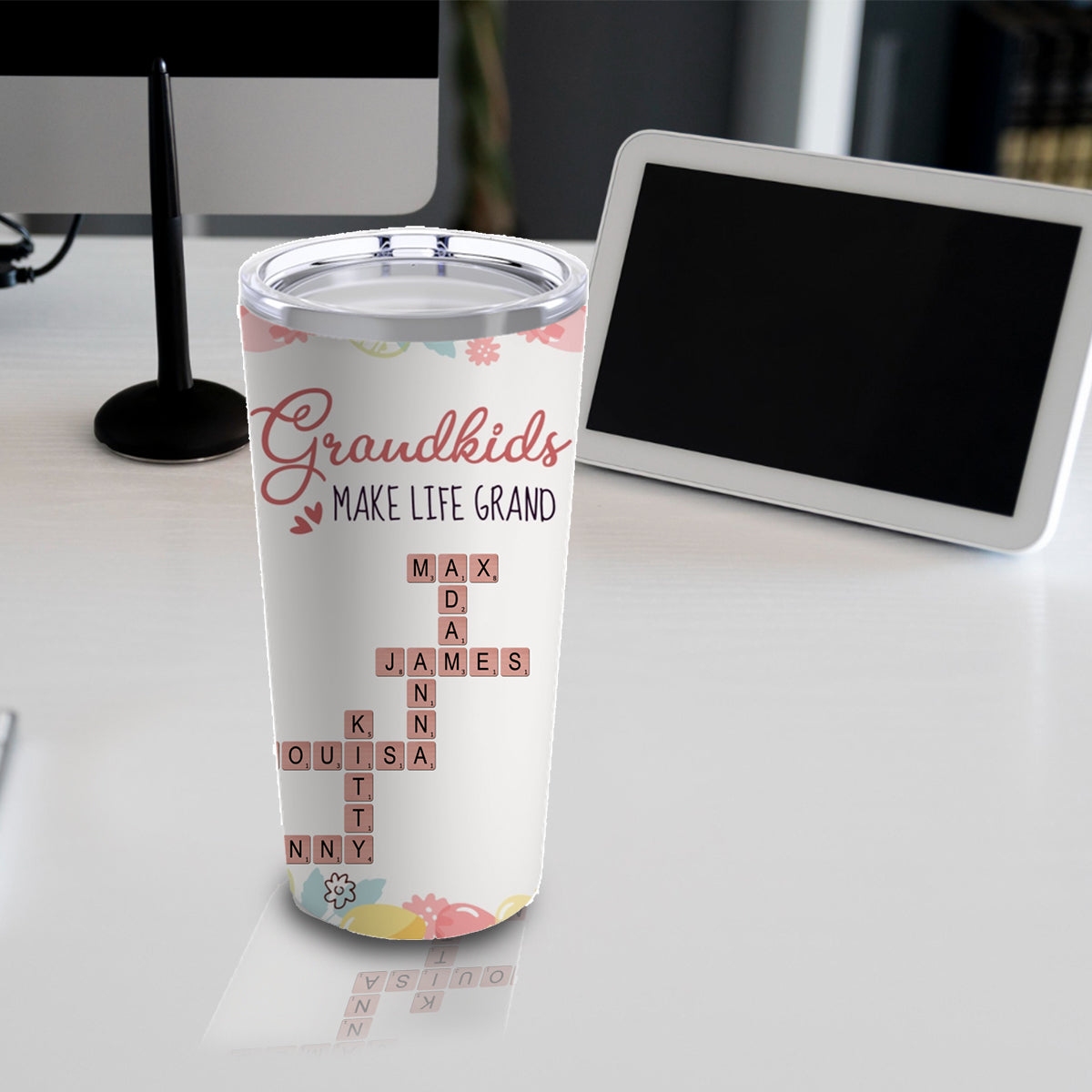 Grandkids Make Life Grand Custom Names - Scrabble - Tumbler 20oz