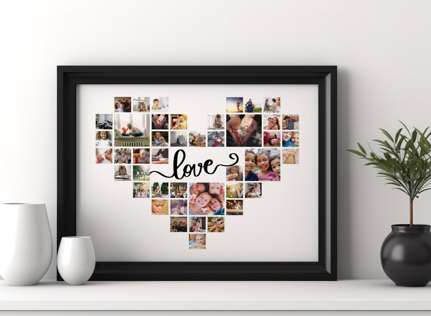 Personalized heart shape photo collage - Matte Canvas, Framed (Multi-color)
