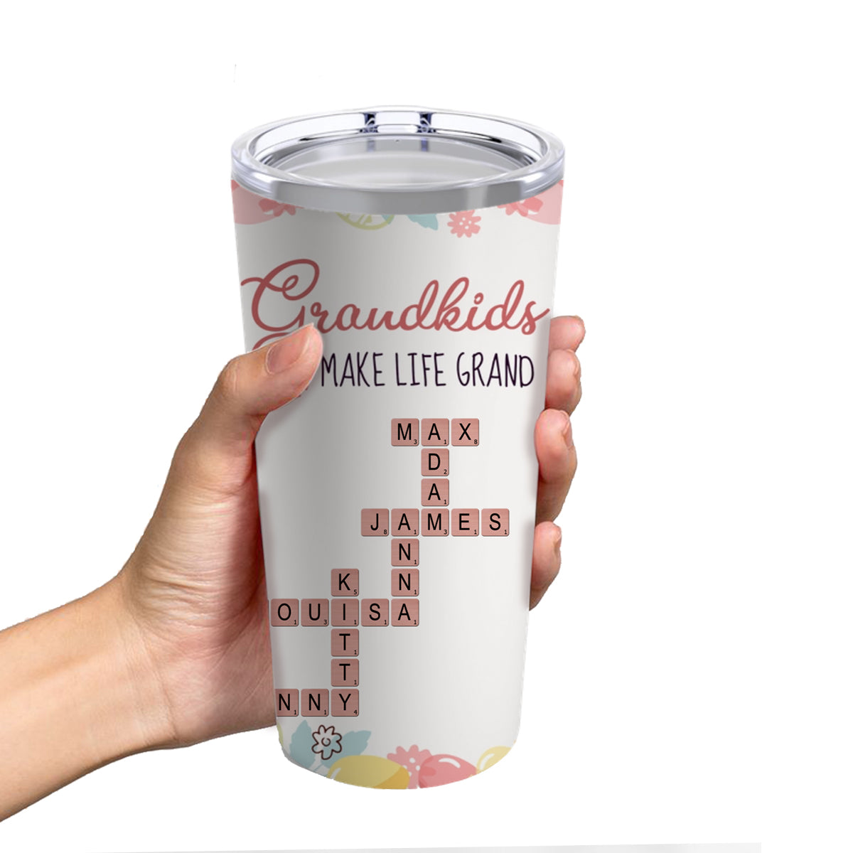 Grandkids Make Life Grand Custom Names - Scrabble - Tumbler 20oz