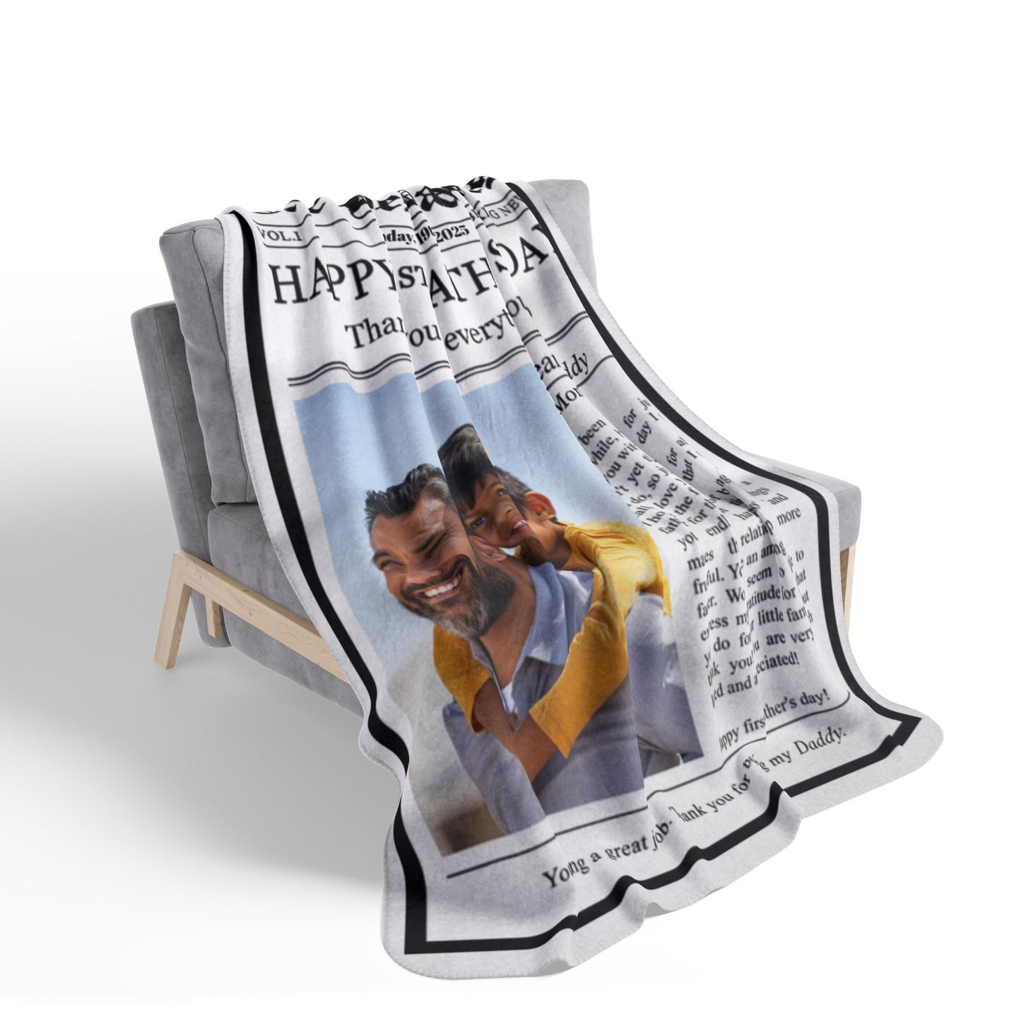 Happy 1st Father's Day Thank You For Everything - Personalized Photo - Sherpa Fleece Blanket