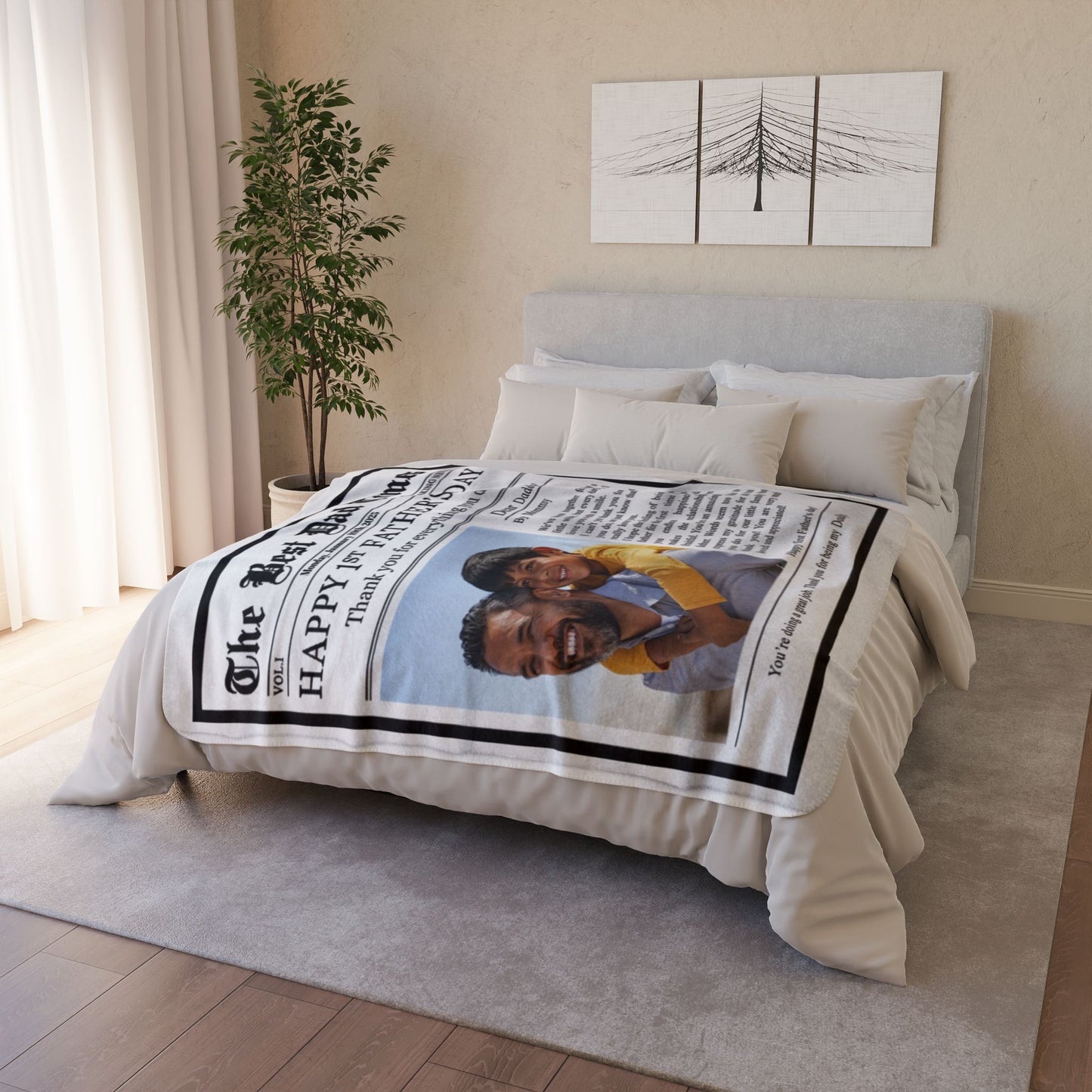 Happy 1st Father's Day Thank You For Everything - Personalized Photo - Sherpa Fleece Blanket