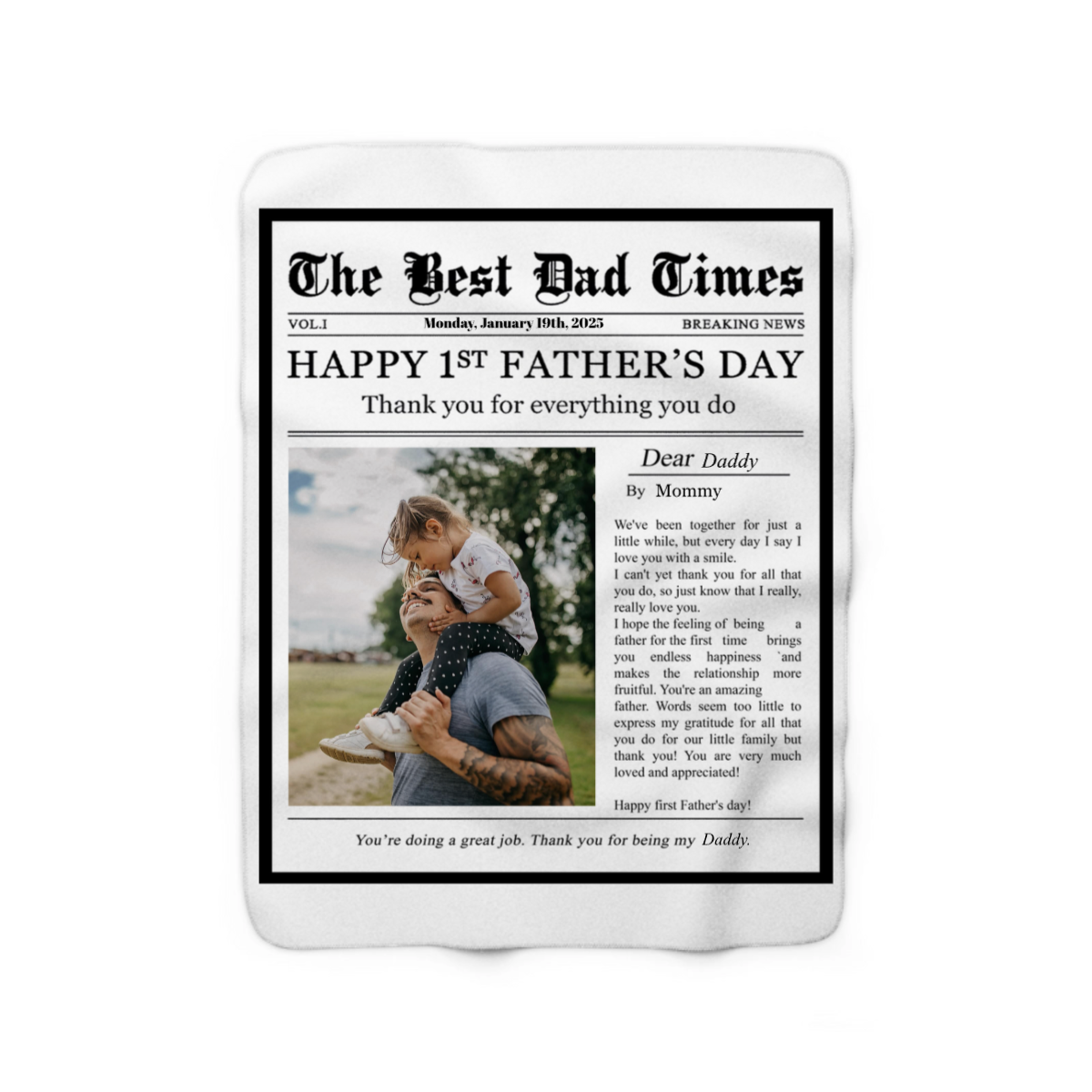 Happy 1st Father's Day Thank You For Everything - Personalized Photo - Sherpa Fleece Blanket