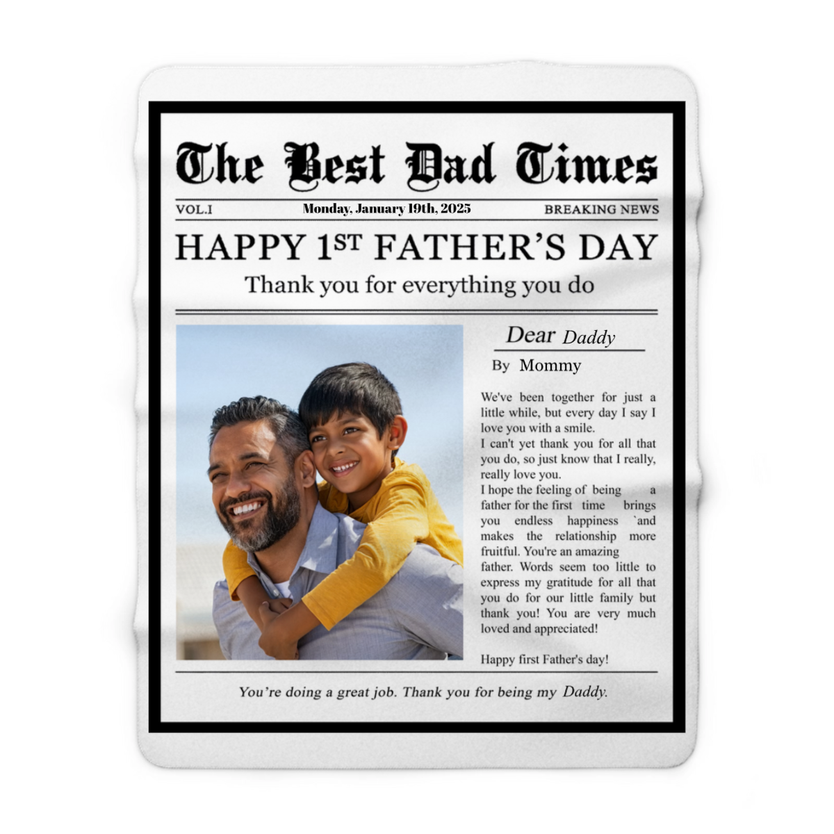 Happy 1st Father's Day Thank You For Everything - Personalized Photo - Sherpa Fleece Blanket